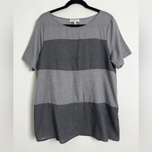 Anthropologie Eri + Ali Shades Of Gray Bold Stripe Lightweight Lagenlook Top L
